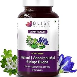 Brain Booster, Brahmi Shankpushpi Ginkgo Biloba & Piperine,Brain Memory Booster Mind Focus Mood,Nootropics Cognitive Development Concentration Power-60 Vegetarian Tablets-0
