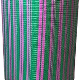 Plastic Chatai Floor Mat, Green and Pink Striped 6x9 Size-image-83