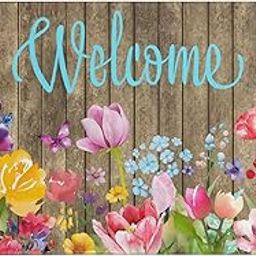 Spring Summer Door Mat,Colorful Flower Watercolor Floral Indoor Outdoor Non-Slip Doormat,Entryway Front Porch Farmhouse Spring Welcome Door Mat for Entrance Decor,30" x 17"-0