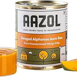 Aazol Devgad Alphonso Aam Ras: Pure Unsweetened Mango Pulp - 850ml Tin | NO Preservatives | NO Added Sugar | GI Tagged Alphonso Mangoes | Export Quality-11