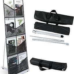 Outus Mesh Literature Brochure Holder with 8 Pocket Portable Magazine Display Roll Up Magazine Rack Lightweight Floor Standing Catalog Office Brochure Display Stand for Business Trade Shows (Black)-image-56