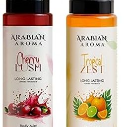 Arabian Aroma Cherry Lush + Tropical Zest Body Mist Combo For Women | Sweet Fruity & Zesty Citrus Fragrance | Long Lasting Refreshing Body Spray | 110Ml Each-image-14