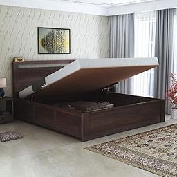 Ganpati Arts Solid Sheesham Wood Jaipur Queen Size Bed with Hydraulic Storage Wooden Double Bed Palang for Bedroom (Walnut Finish) 1 Year Warranty-image-76