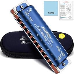 East top Mouth Organ Harmonica Key of C, 10 Holes Diatonic Blues Harp Harmonica for Adults, Beginners and Professionals with Blue Case-2