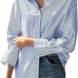 Lyla. F-Womens Button Down Boyfriend Striped Shirts Long Sleeve Cotton Work Office Loose Blouses Tops with Pocket 2025-picture-5