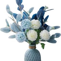 FURN ASPIRE Combo Set Of Ceramic Vase And Hand Made Artificial Flowers Bouquet (Vase2), Blue-27