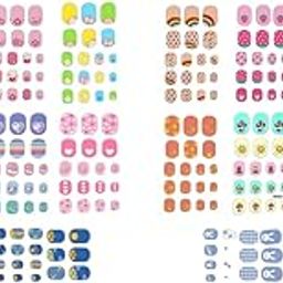 MAYCREATE® 10 Sheets Nail Stickers for Kids Art Decals Self-Adhesive Rainbow Cat Rabbit Flower Strawberry Heart DIY Nails for Girls 20PCS-56