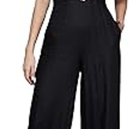 Women's Round Neck Flared Sleeve Floral Regular Jumpsuit with Pockets-image-73