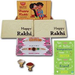 BOGATCHI Rakhi Gift Basket,Set of 2 White Chocolate Bar ,Free Rakhi(2pcs) + Free Rakhi Greeting Card + Free Roli Chawal-image-20
