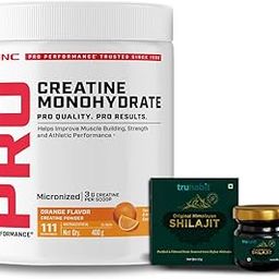 GNC PP Pure Micronized Creatine Monohydrate with Free Shilajit | 400 gm & Truhabit 10 gm Shilajit | Orange-15