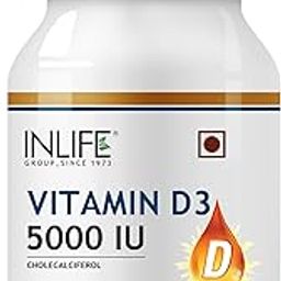 INLIFE Vitamin D3 Cholecalciferol Supplement with Coconut Oil for Better Absorption, For Men & Women, Immunity, Bone Health, Muscles - 60 Capsules-68