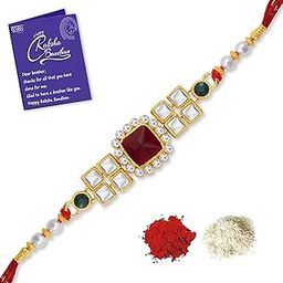 Rakhi Admirable Kundan Designer Gold Plated Premium Rakhi for Brother With Roli Chawal & Greeting Card | Rakhi for Bhaiya | Rakhi for MEN | Kundan Rakhi | (RAK104481)-image-27