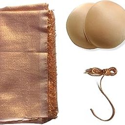 Fancy blouse Combo (1 meter Unstitched Golden Blouse Piece with 1 Pair of Blouse pad (size - 32) and 2 meter Golden Dori) | Blouse Material for Women (H102)-image-49