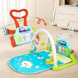 StarAndDaisy 2 in 1 Musical Baby Activity Play Gym Mat with Convertible Walker with Hanging Rattles Lights for 0-18 Months Babies.-image-20