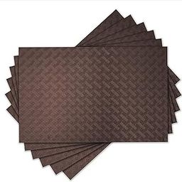 ElastPro Placemat Set of 6 Heat-Resistant Place Mats Stain Resistant Washable, Dining Table and Fridge Mat (Diagonal Pattern, Coffee Brown)-image-36