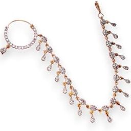 Two Tone - Gold Silver Brass Starlit Sparkle Nose Pin with Accents and Sparkling cubic Zirconia/American Diamond Stones Jewellery for Women And Girl - White-6