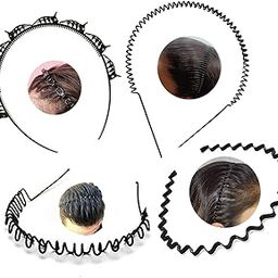 Unisex Men Women Black Metal Wavy Spring and Zig zag Band Hair Hoop Hairband and Plastic Hair Band Double Layer Twist Plait Hairband For Daily Use Pack of 4-picture-12