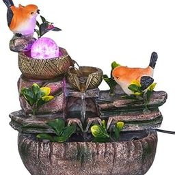 Polyresin Orange Birds Tabletop 3 Steps Indoor Water Fountain for Home Decor with Multicolour LED, Controller Pump & Crystal Ball (Size: 26 x 17 x 31CM |Colour: Multi|Weight: 1770Gram)-image-62