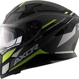 Axor Apex Turbine ISI ECE DOT Certified Full Face Dual Visor Helmet For Men And Women With Pinlock Fitted Outer Clear Visor And Inner Smoke Sun Visor Dull Black Neon Grey Helmet-L-31