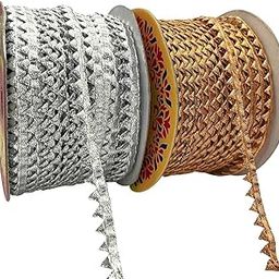 EmbroideryMaterial Silver & Gold Samosa Design Gota Patti Trim Lace Rolls for Edges of Saree, Blouse, Kurti & Dresses (Silver & Gold, 2 Rolls, 1Roll/Color, 30 Meters/Roll)-13