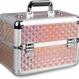 SHAMAX® Professional Mini Luggage Box, Geometric Vanity Case – Travel Cosmetic Organizer Makeup Case for Makeup Artist with Lock Bridal Cosmetic Storage Case, Bridal Gift (Mettalic Body)-10