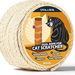 Pelzin Natural Sisal Rope for Cat Scratcher 1/4 Inch by 50 Feet, Cat Tree Rope Twine for Cat Scratching Post Replacement, Cat Tower with Scratch Post Repairing, Replace, Recovering and DIY, White-picture-26