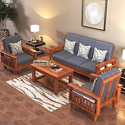 NISHA FURNITURE Solid Sheesham Wood Sofa Set 5 Seater (3+1+1) Sofa with Cushions, Wooden 5 Seater Sofa for Living Room in Walnut Finish-image-30