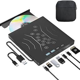 Wbacon 7 in 1 External DVD Drive, External CD/DVD Drive for Laptop USB 3.0 & Type-C, Portable CD/DVD +/-RW Disk Drive, CD/DVD Burner CD ROM External Drive for Desktop PC (External DVD Drive +Bag)-25