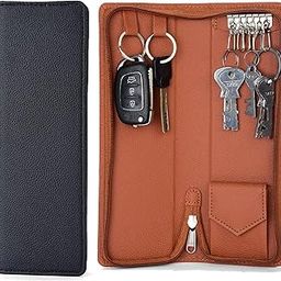 PU Leather Double Key Case key holder leather key pouch key purse with Zipper, 25.5 cm x 8.5 cm x 2.50 cm (Set of 2), Multicolour-51