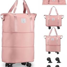 2 Layer Nylon Duffle Bags/Convertible Travel Luggage with Wheels/Waterproof Traveling Bag for Clothes/Foldable - Extendable Duffle Luggages for Men and Women (Peach)-image-76