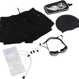 Men Swimming Shorts Hat Set, 2 Layer Swimwear 8Pcs Polyester Polyurethane No Pilling Swim Shorts Glasses Hat for Practise (L)-image-58