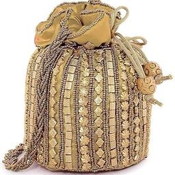 Designer Potli Bag for women with Golden Embroidery and Pearl Handle Tassel-image-47