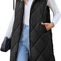 Womens Sleeveless Quilted Long Puffer Vest Hooded Full Zip Jacket Coats with Pockets-image-26