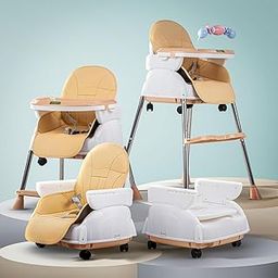 Goodluck Baybee 4 in 1 Convertible High Chair for Kids with Adjustable Height and Footrest, Baby Toddler Feeding Booster Seat with Tray, Wheels, Safety Belt and Cushion, Boys & Girls 6 Months to 3 Years (Nora Beige)-image-33