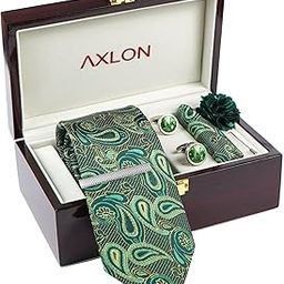 Tie for Men – Paisley Silk Neck Ties Set with Cufflinks Flower Pin, Pocket Square & Black Gift Box, Combo Necktie Sets for Office Wear, Formal Suits & Weddings (Forest Green, NXPLX_277)-image-68
