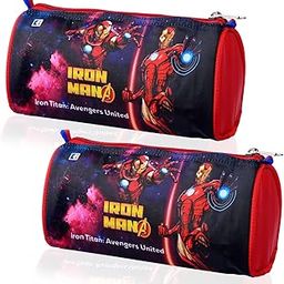 Pack of 2 Pencil Pouch | Multi-Purpose Travel Pouch | Kids Stationary Storage Bag | Pencil Utility School Pouches | Geometry Box | Marvel Iron-Man | Large | Red & Black-image-1