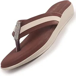fausto Women Embellished Slip-On T-Strap Flats with Ortho Cushioned Insole | Thong Sandals for Wedding, Party | Flat Slippers-picture-23