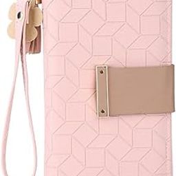 Women's Geometric Pattern Vegan Leather Wallet with Zipper Bi-Fold Card,Coin Holder (Pink)-image-90