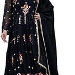 Women's Heavy Pure Soft Faux Georgette Anarkali Round Neck Long Sleeve Gowns Bottom with Dupatta Digital Printed Work Heavy Matching Dupatta Set-image-89