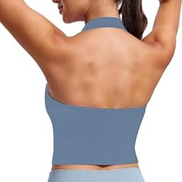 Women's Solid Backless Ribbed Knit Halter Neck Top | Slim Fit Sleeveless Strappy Cami Top Blouse for Girls L939-image-84
