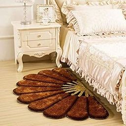 ROSSLYN Products Microfiber Half Round Dark Shaggy Entrance Anti Skid Sunflower Area Rug Mats for Living Room Bedroom Computer Chair Door, 16x32 inch (Copper)-image-56