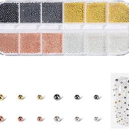 S.A.V.I 1PC. Palette 12 Styles DIY Nail Art Rose Gold Black Silver Yellow Gold Steel Balls for Manicure (4-Color Beads)-21