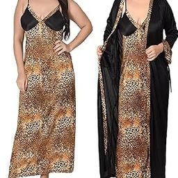 Women's and Girl's Animal Sexy Nighty for Honeymoon and Sleeping/Printed Satin Comfortable Nighty Set | (Pack of 2)-image-5