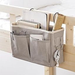 RAJA DHIRAJ Bed Organizer Hanging with Metal Hooks, Bedside Storage Caddy Hanging Organizer Bag Holder Bunk Bed Storage Pocket for Top Bunk Dormitory Bedside Storage for Books Phones Remote Control-image-77