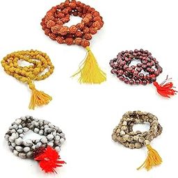 BRIJ HAAT Unisex Adult Natural Jaap Japa Mala 108+1 Beads Combo Of Vaijayanti/Lal Chandan/Tulsi/Haldi And (Rudraksha)-image-62