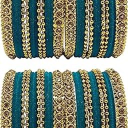 Gold Plated Velvet and Stone Metal Kada Chudi Bangle Set For Women And Girls.-image-1