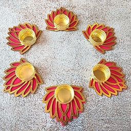 SATYAM KRAFT 6 Pcs Lotus Design Metal Candle Holder Lotus Floor Decoration Reusable Rangoli for Home Decor Tealight Candle Holder Lotus Diya for Mandir Pooja,Wedding,Christmas Decoration(8.5 cm)-7