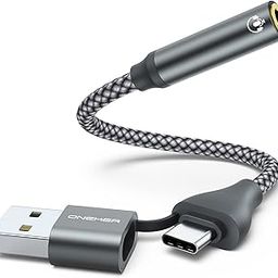 USB A/USB Type C to 3.5mm Audio Adapter, 2-in-1 Headphone Adapter, Premium Stereo Sound Card for Headphones, Mac, PS4, PC, Laptop, Desktops, Samsung Galaxy S21 S20 iPad Pro-14