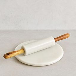 Stone Symmetry Marble Roti Maker Chakla Belan Set – White Marble Rolling Board and Rolling Pin with Wooden Stand – Roti, Chapati, Pastry Dough Tool for Kitchen (White)-image-3