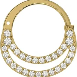 zalkari Swis Zircon Double Bar Hoop Nose Pin 14K Yellow Gold Over Sterling Silver Nose Ring Bone 18 Gauge 16mm Nose Stud-picture-23